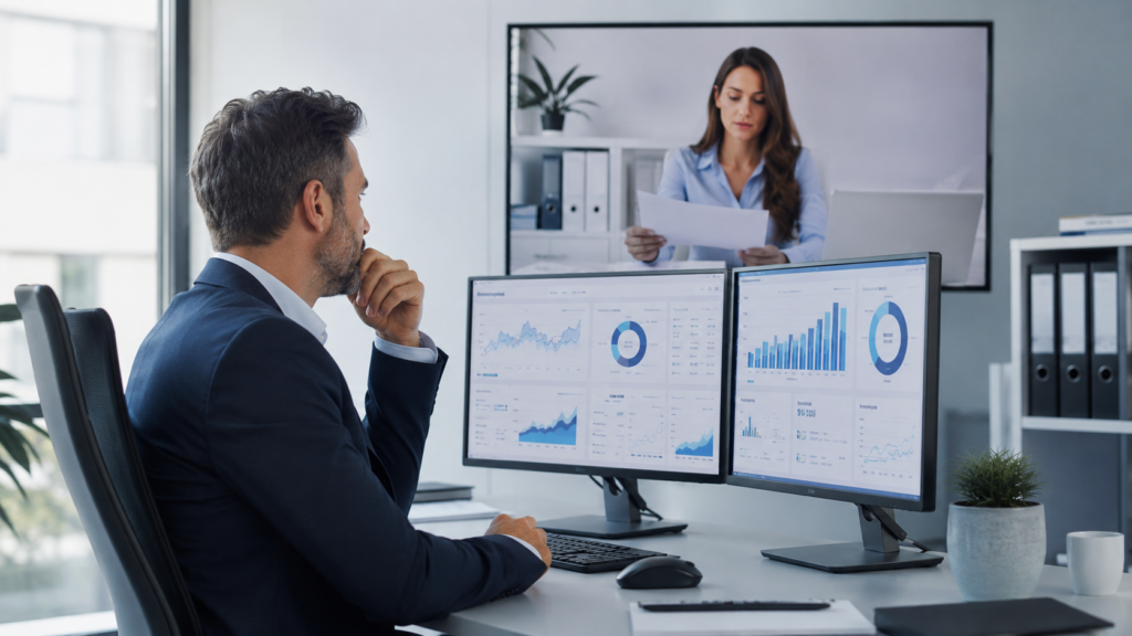 Targeted Prospect Lists for sales teams using CRM dashboards and verified business data in a modern UK office